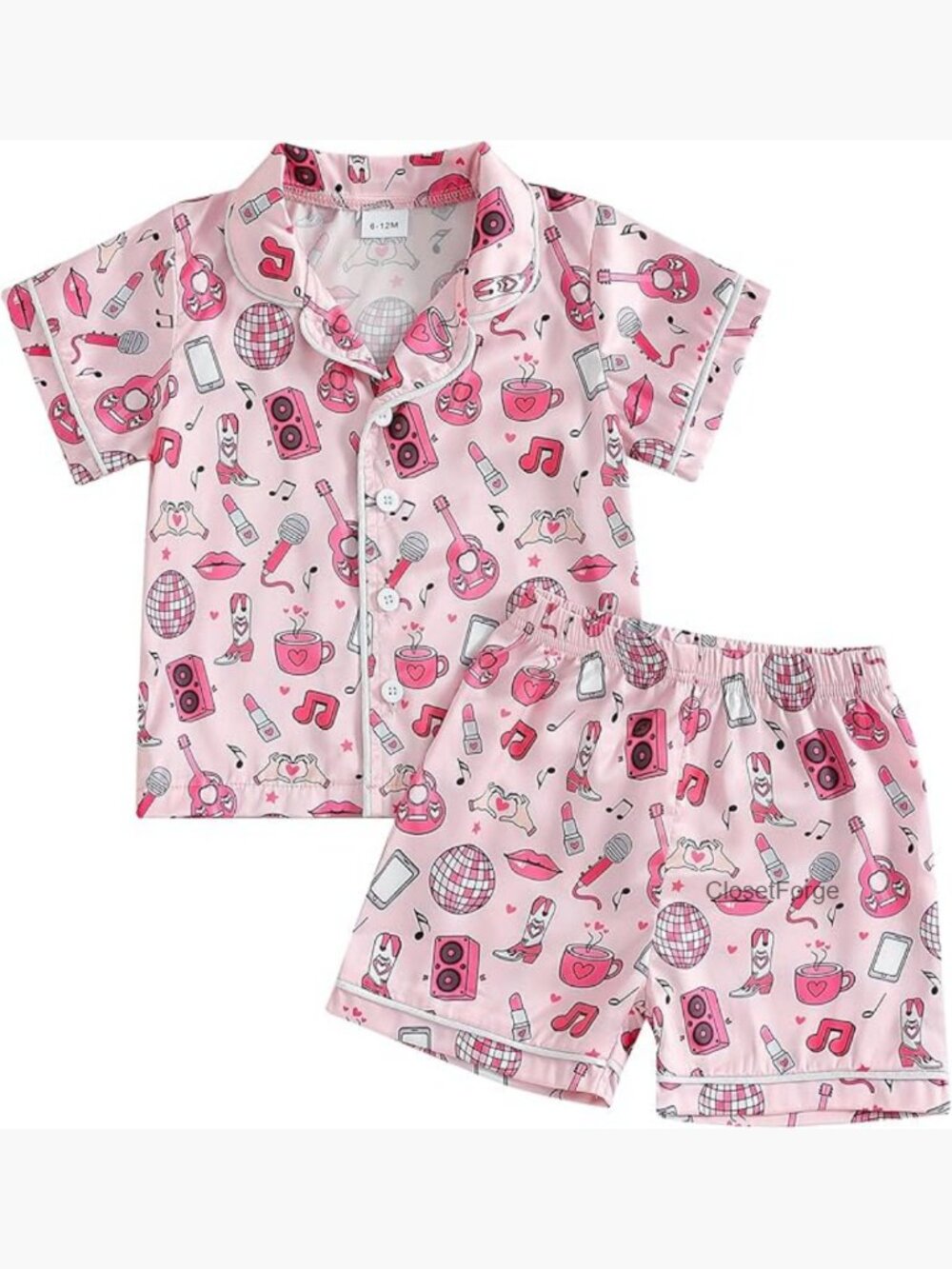 Baby Girl Silk Pajamas Set Cowgirl Button Down Short Sleeve 2 Piece Satin Pj